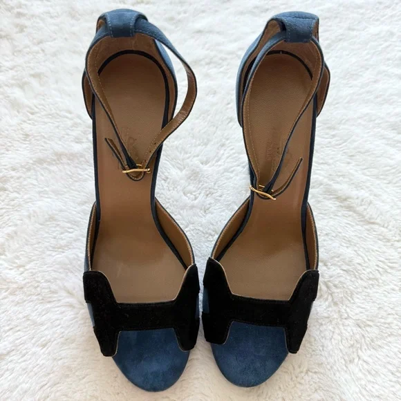 NWT!!! Hermes high heels sandals blue suede/black size 39 Authentic Retail 1600$ - Picture 2 of 8